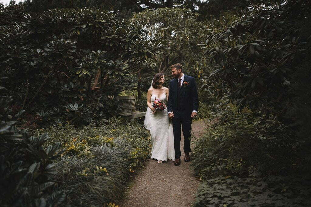 edinburgh botanic garden elopement bride groom lush green foliage