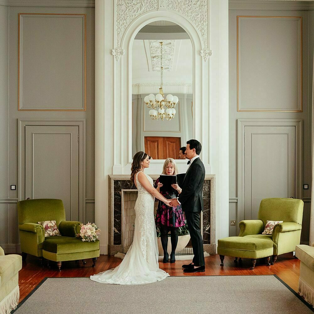 cheval edinburgh grand interior suite panelled walls velvet chaise lounge ornate coving couple portrait