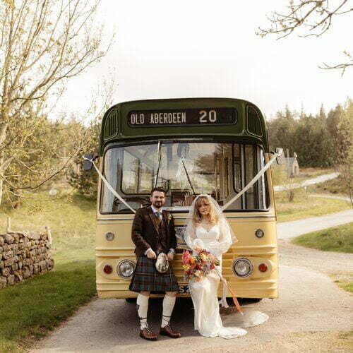 glen dye vintage bus bride groom portrait
