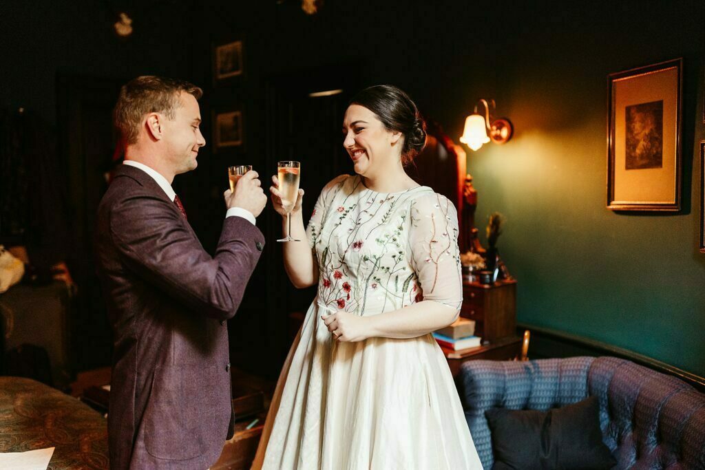 dreamy arthur's seat elopement, dig for victory embroidered wedding dress, the chaumer abide, queen street edinburgh