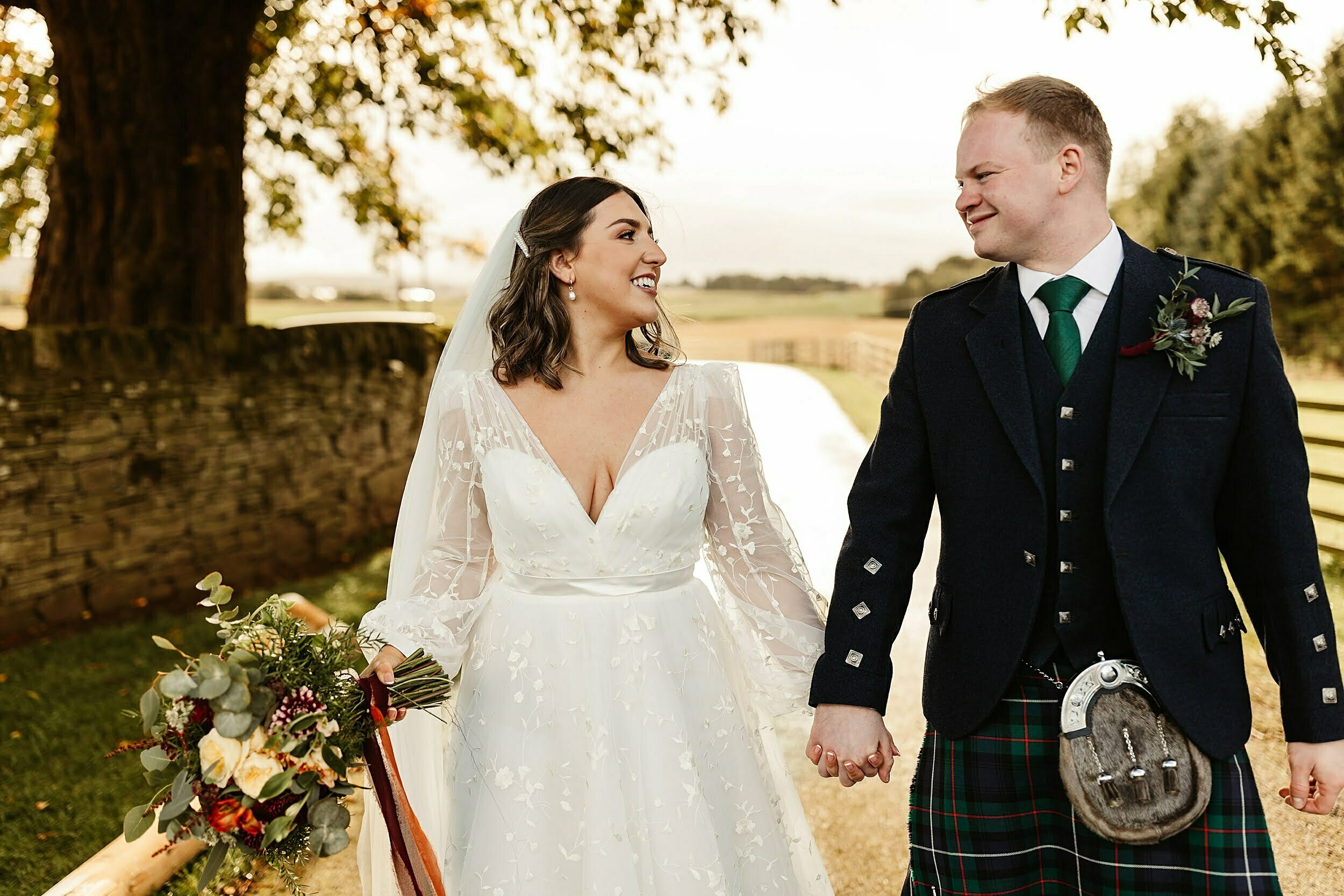 romantic autumnal micro wedding, perthshire wedding venue, wed in a shed, couple portrait 